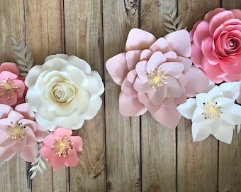 9 Pc Paper flower backdrop Blush | Pink | White & Silver Accents- beautiful princess set, backdrop, nursery decor, baby shower decor