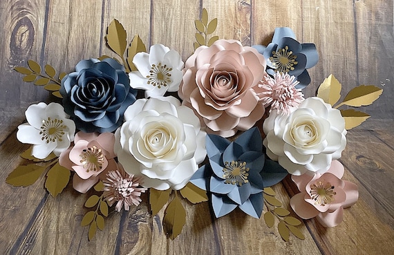 Paper Flowers Decorations for Wall, Large 3D Artificial Fake Flower Wall Decor Baby Girl Boy Nursery Room, Bridal Shower, Wedding Centerpiece, Party