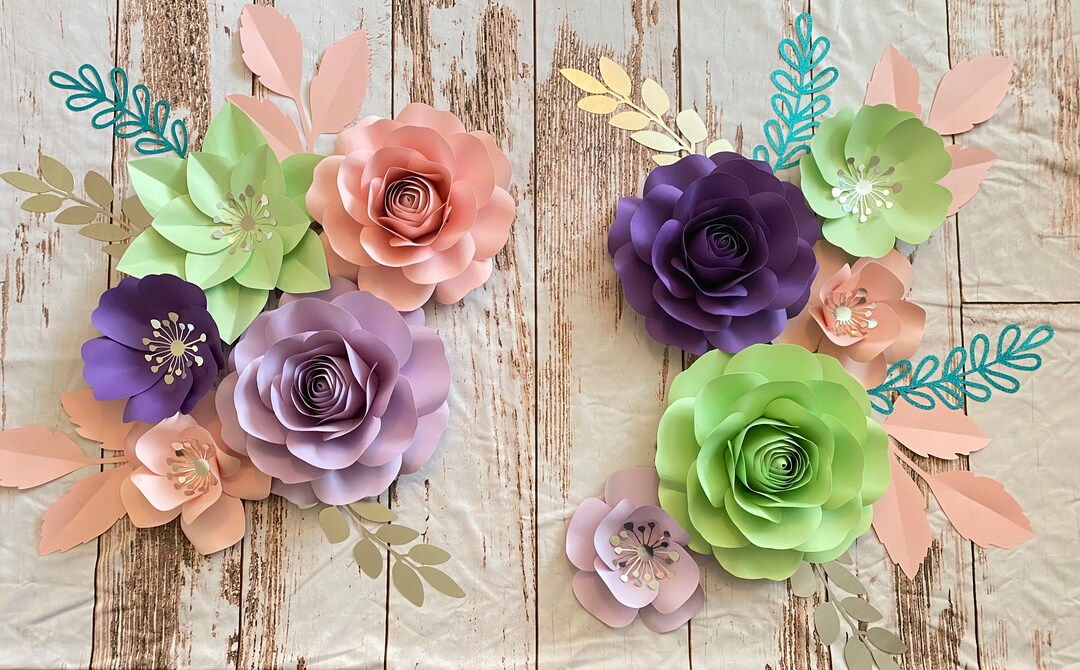 10 Pc Pastel Purples Blush Mint Paper Flowers Set for Etsy