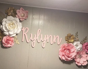 Blush, pink and gold 11 pcs paper flower set- nursery decor, papel flower wall decor, baby shower decor, wedding decor, wall decor,