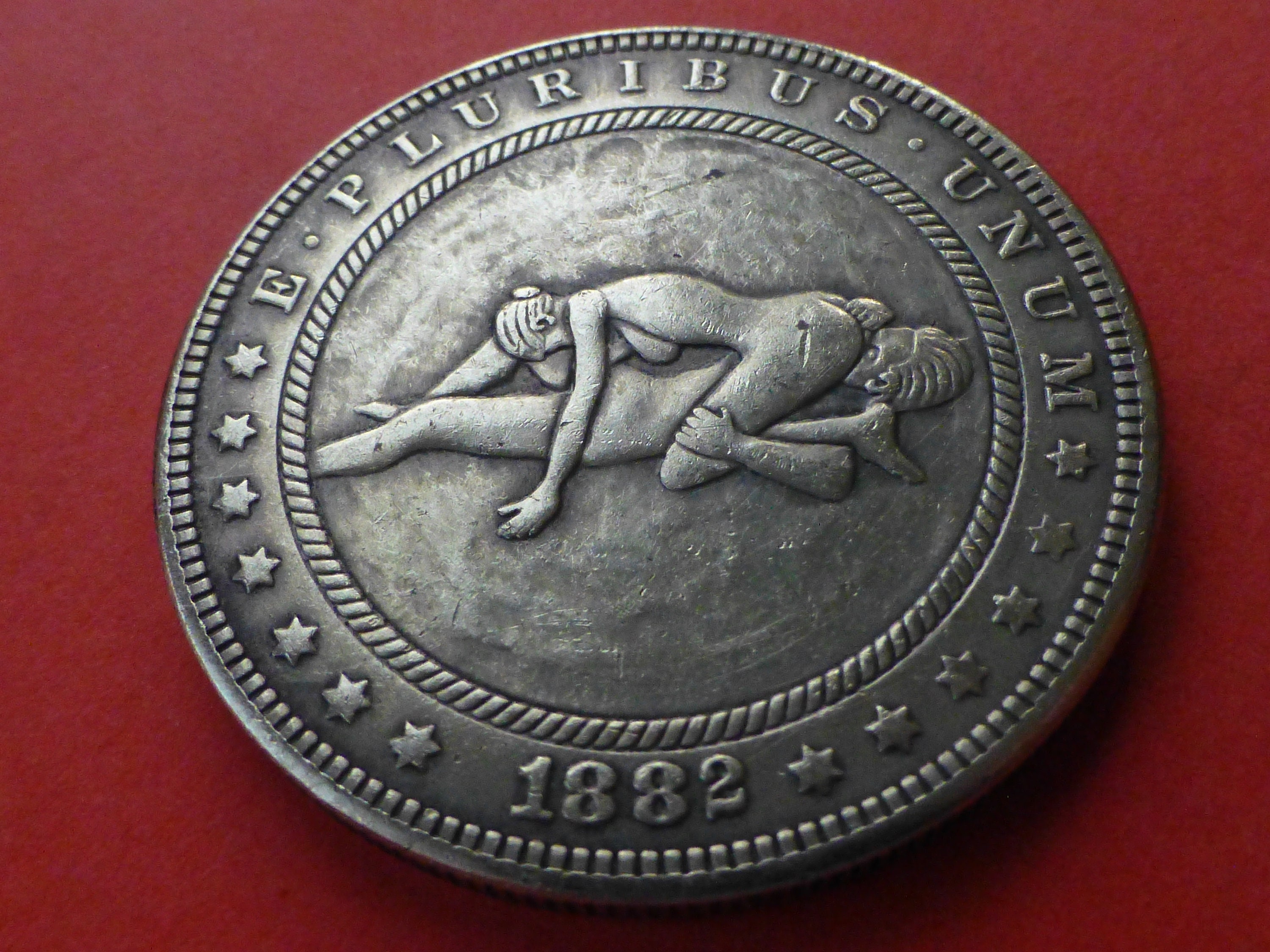 1882 Hobo Dollar Coin Naked Couple Having Fun 69 image