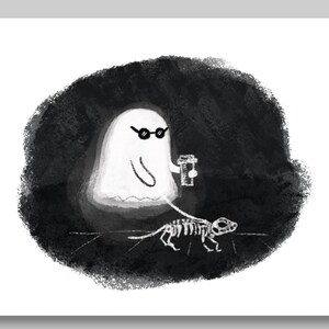 Carte d’Halloween / Carte fantôme mignonne / Carte effrayante / Carte pour ami / Carte de vœux fantôme / Carte drôle / Carte d’amant de chien / Carte d’amant de café