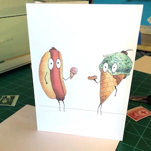 Tarjeta de helado / tarjeta de perro caliente / tarjeta incómoda / tarjeta para amigo / tarjeta de felicitación de verano / tarjeta divertida