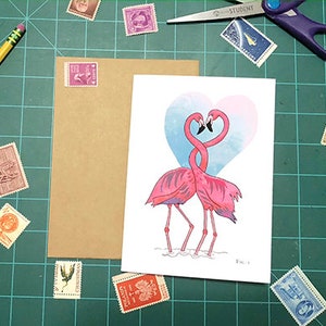 Cartão Flamingo / Cartão de Aniversário / Cartão Animal / Presente para Parceiro / Presente para Amante de Animais / Cartão Fofo / Cartão Romântico / Dia dos Namorados Animal