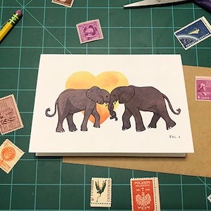 Tarjeta de elefante / Tarjeta de San Valentín / Tarjeta de animales / Regalo para amantes de los animales / Tarjeta linda / Tarjeta romántica / San Valentín animal / Tarjeta de aniversario