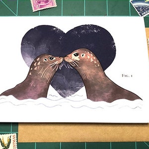 Seehund Karte / Valentinstag Karte / Karte für Robben-Liebhaber / Tier Karte / Geschenk für Tierliebhaber / Romantische Karte / Tier Valentinstag