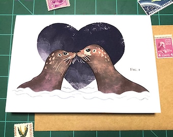 Seal Card / Valentines Day Card / Card for seal lovers / Animal Card / Gift for Animal Lover / Cute Card / Romantic Card / Animal Valentine
