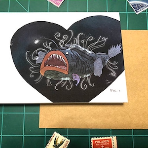 Angler Fisch Karte / Jahrestags-Karte / Tier-Karte / Tier Liebe / Angler Fisch / süße Karte / lustige romantische Karte / Tier Valentine