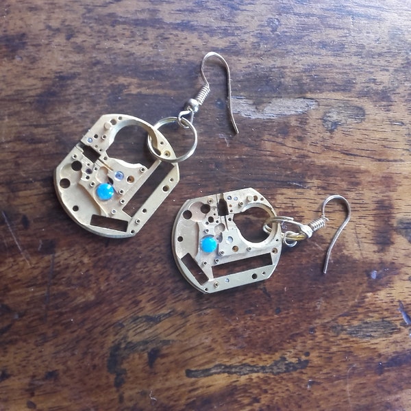 Boucles d'oreilles structure de montre vintage en aluminium avec brillant, SOLDES