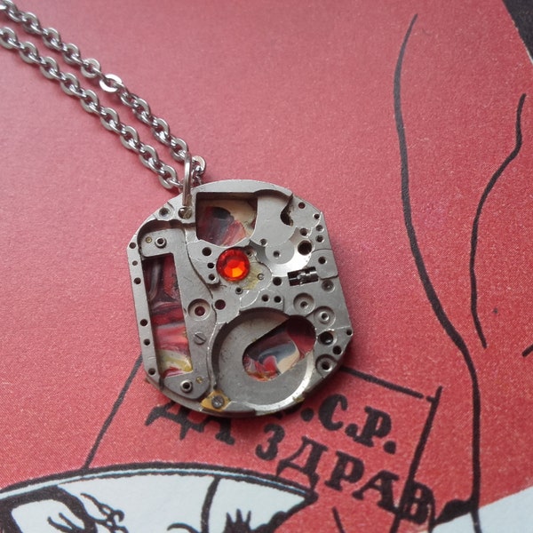 pendentif structure de montre vintage, Swarovski, steampunk, SOLDES