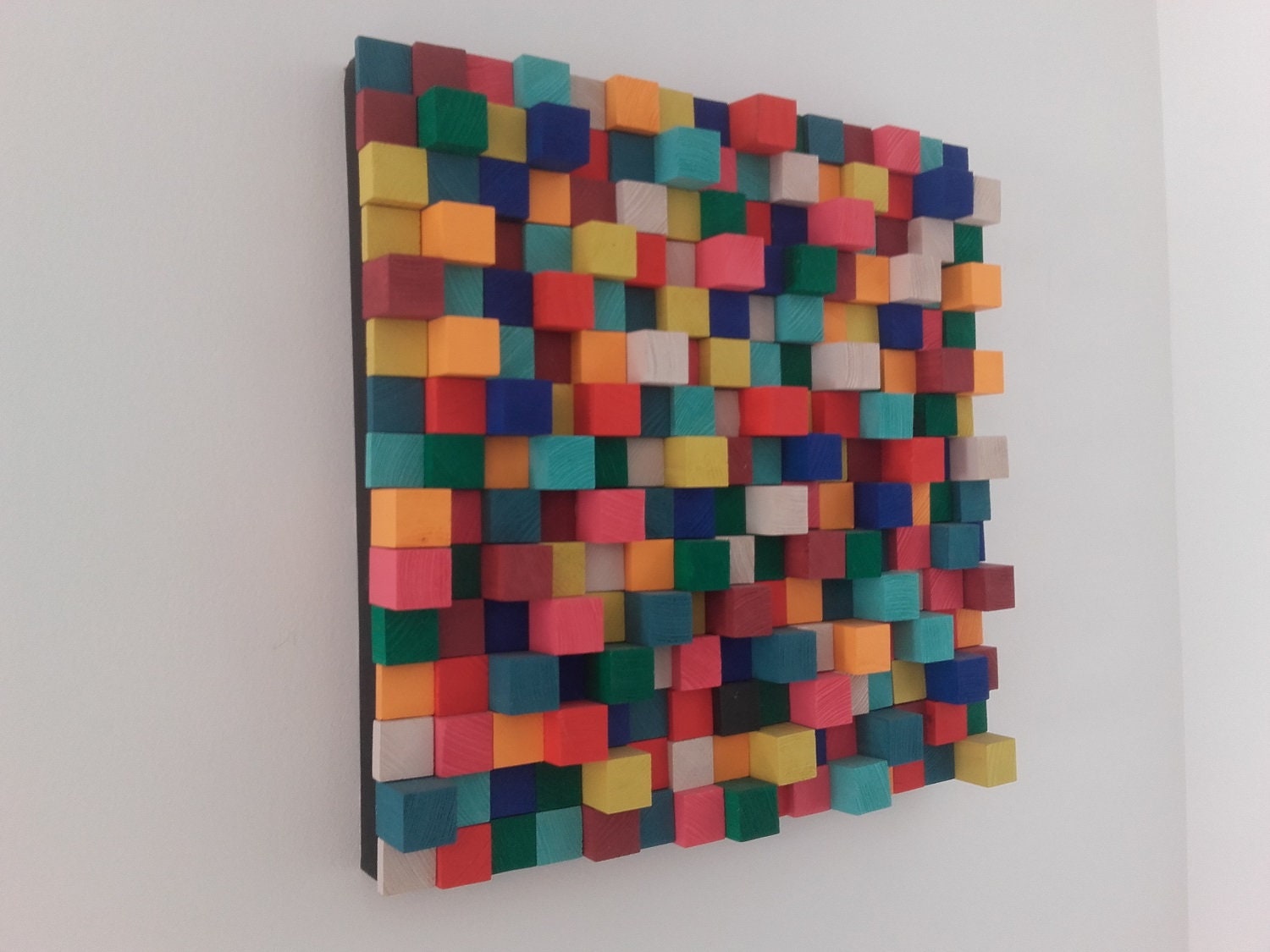 Panneau Deco Bois Mural Coloré en Relief