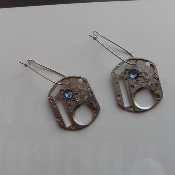 Boucles d'oreilles structure de montre vintage en aluminium, brillant swarovski, cadeau noel