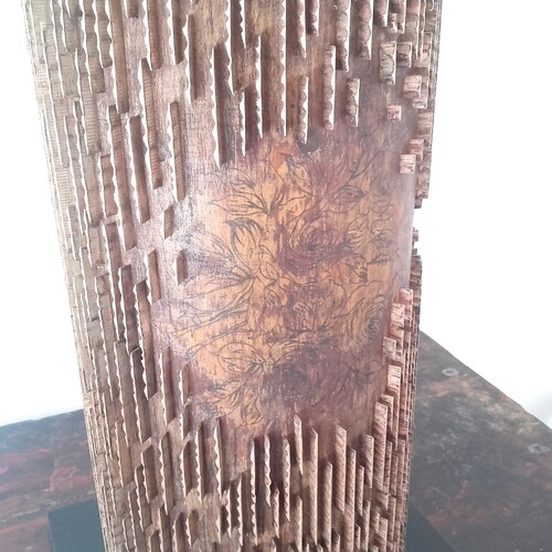Exceptional luminaire from a vintage print roll, Christmas gift, home deco, shops wood luminaire