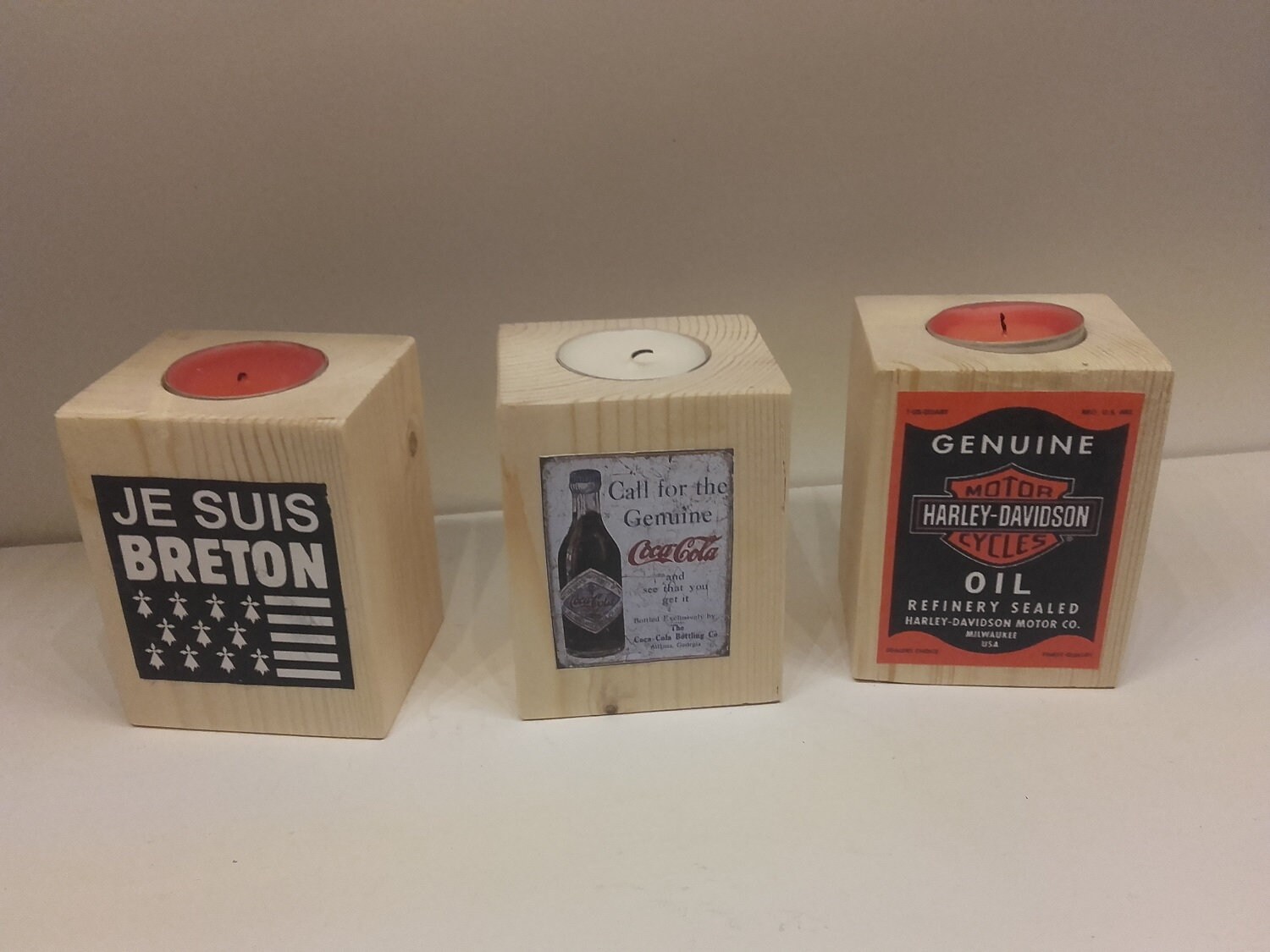 Lot de 2 Bougeoirs Bois à Thème, Photophore en Bois, Deco Noel