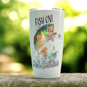 Bass Fishing Coffee Tumbler, Fisherman Personalized Coffee Mug, Fish On Bass Coffee Travel Mug, Nature Coffee Mug, Gift For Dad