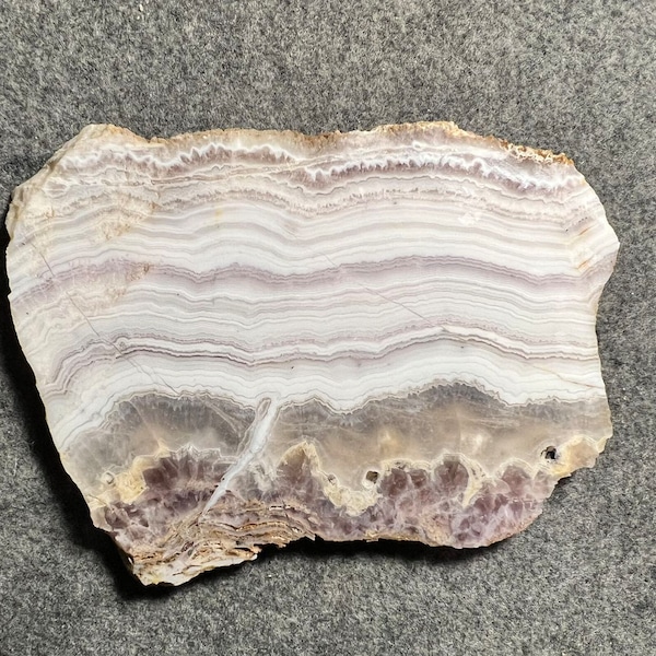 Sowbelly agate slab, rough slice for lapidary, stone specimen, purple, gray and white gemstone display slab, Colorado gemstone sample