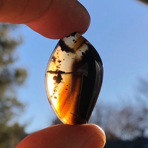 Montana agate designer cabochon, hand cut and polished chalcedony gemstone with brown and black inclusions, natural, jewelry focal stone