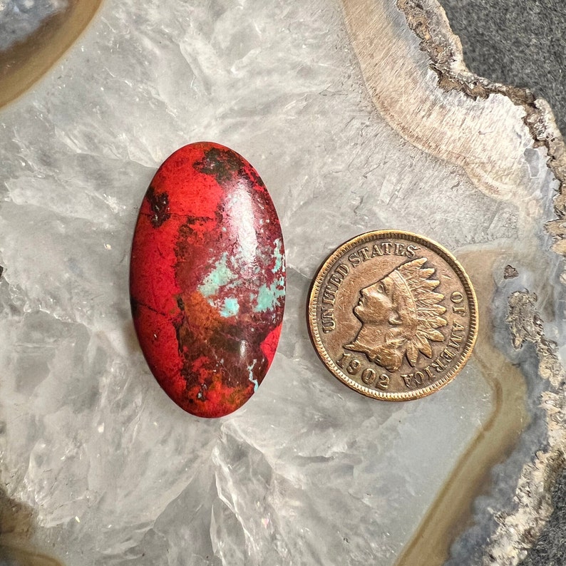 Sonoran Sunrise Oval Cabochon, Red and Blue Hand Cut and Polished ...