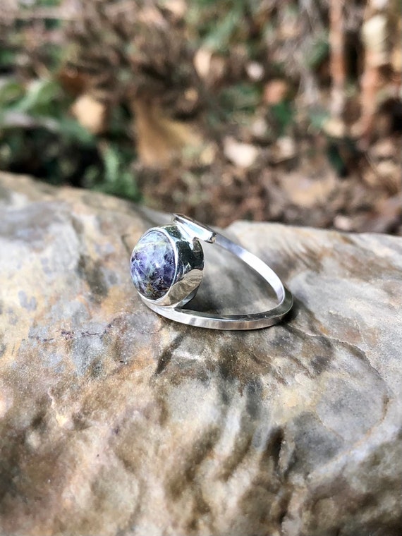 Blue Chalcedony Sterling Silver Ring Size 7, Round Stone Blue Chalcedony Sterling Silver Ring Size 7, Round Stone