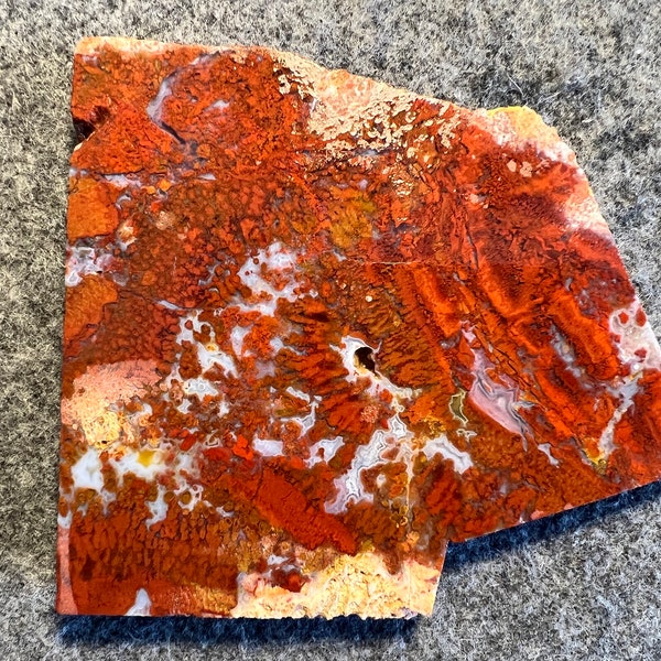 Plume agate slab, rough slice for lapidary, stone specimen, white agate with red plumes, gemstone display slab, Indonesian gemstone sample