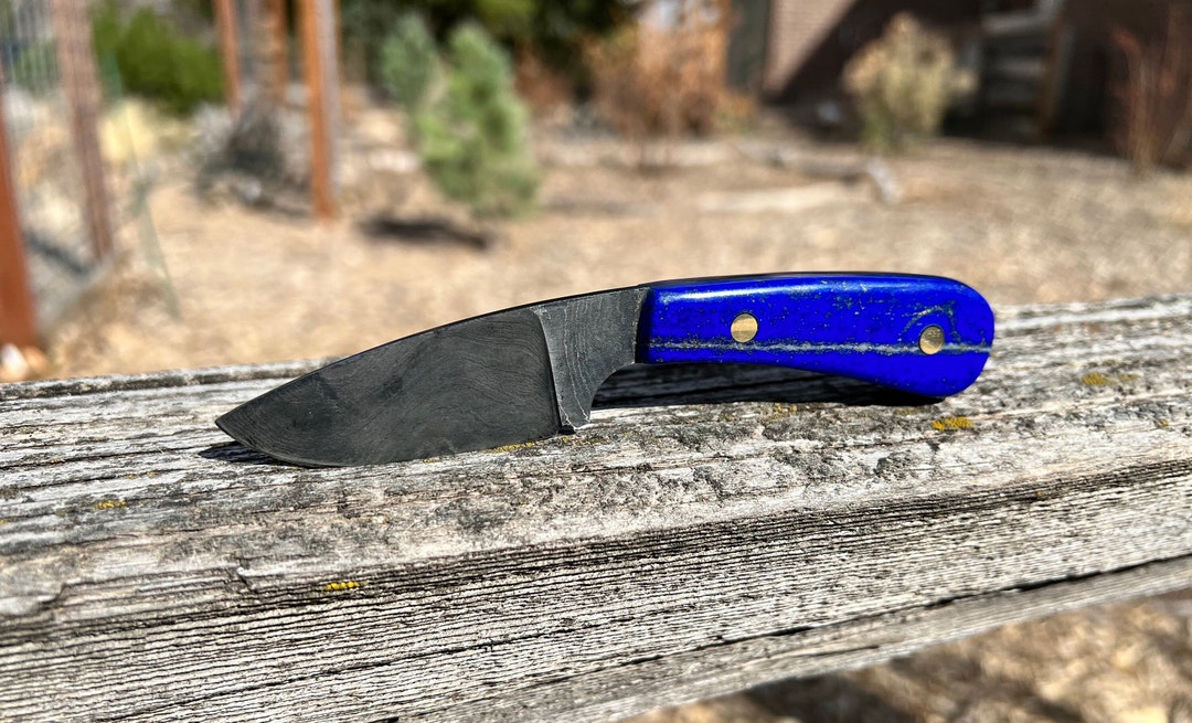 Lapis Lazuli Handled Knife, Collector Knife, Alabama Damascus Blade
