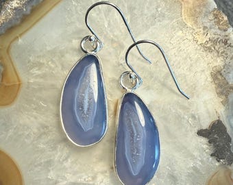 Handmade blue agate sterling silver drop earrings