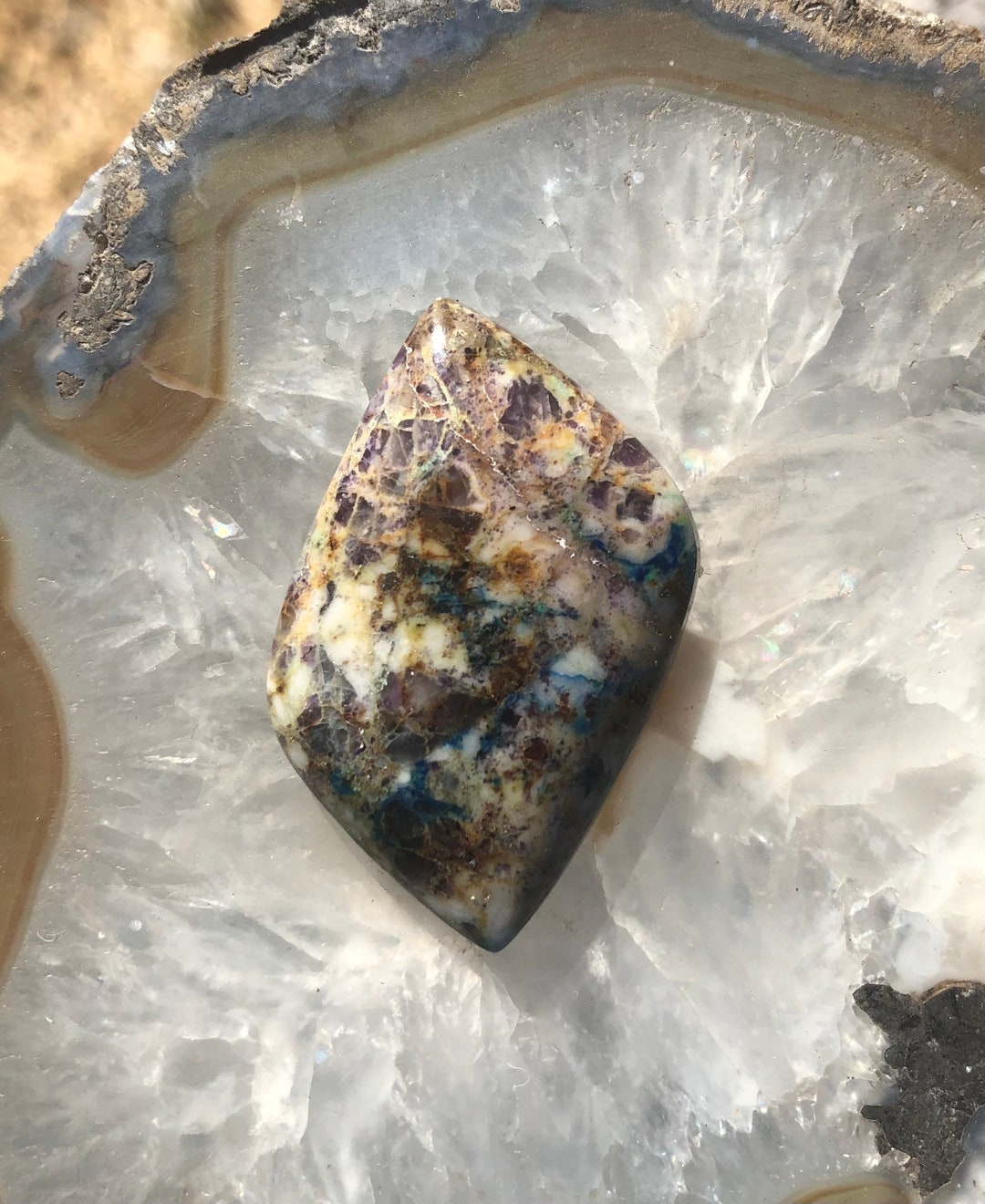 Kaleidoscope Prism Stone Designer Cabochon, Purple, Blue, and Green