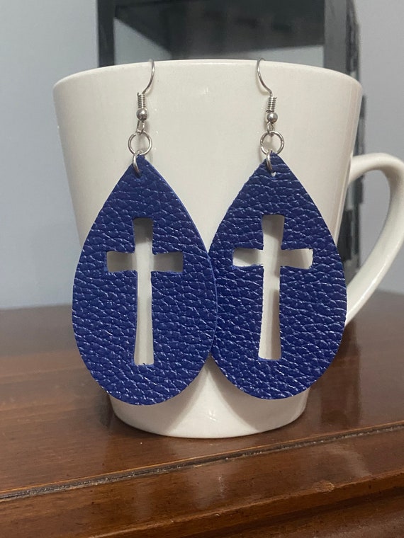 Leather cross earrings deals