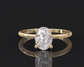 14K Solid Gold Ring, 1.5ct Moissanite Engagement Ring