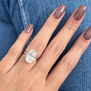5.5ct Oval engagement ring, Hidden halo diamond, oval moissanite 14x10mm solitaire 14\18k