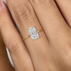 3ct Radiant Cut Lab Diamond Engagement Ring, Hidden Halo, 14\18k Gold, IGI Certified