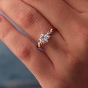 Diamond Twig Engagement Ring, IGI CERTIFIED 1ct Lab Diamond, Nature Ring, 14\18K gold