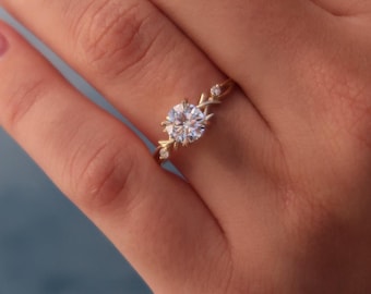 Diamond Twig Engagement Ring, IGI CERTIFIED 1ct Lab Diamond, Nature Ring, 14\18K gold