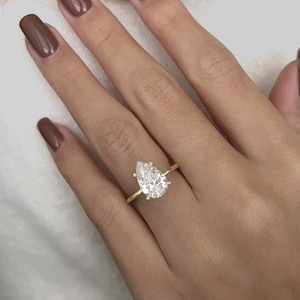 3 carat Pear moissanite engagement ring, Diamond Hidden halo 14K/18K