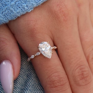 pear cut engagement ring set, 3ct Moissanite, hidden halo diamond, eternity marquise wedding band