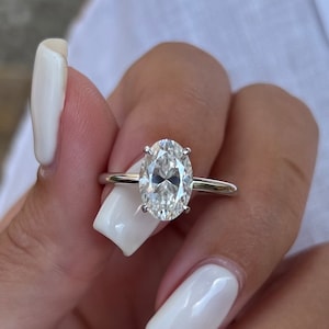 2 Carat Oval Solitaire Moissanite Engagement Ring, low profile setting, 14\18k solid gold