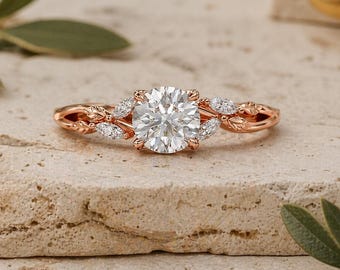 Verlobungsring im Jugendstil mit Labordiamanten und Akzenten aus Marquise-Moissanit
