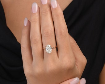 Hidden halo engagement ring, 3 carat solitaire oval Simulated Diamond, oval cz 12x8mm, 14\18k solid gold