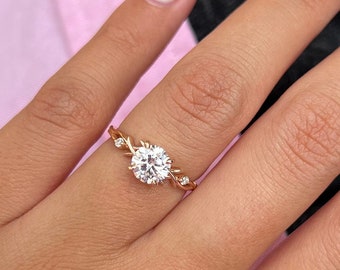 Anello di fidanzamento a forma di ramoscello, anello di fidanzamento unico con moissanite da 1 carato, anello a ramo in oro 14 carati