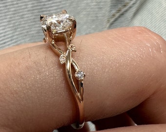 1 carat lab diamond IGI CERTIFIED, leaf Branch Twig Ring 14K/18K
