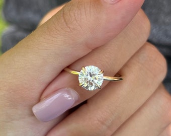 1.5ct Round Cut Engagement – Lab Diamond/Moissanite – 0.08ct Hidden Halo – 14K/18K 1.5mm Band