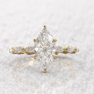 Hidden halo 2ct marquise moissanite engagement, marquise band 14K/18k gold ring