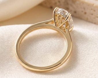 Oval Moissanite Cathedral Ring, Hidden Halo, Personalized Initial Gallery, Lab Diamond Accent