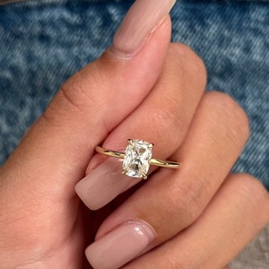 1 ct elongated cushion moissanite, solitaire engagement ring, 14\18k thin ring