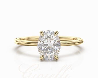 1.5ct Oval IGI CERTIFIED Lab Grown Diamond, Hidden halo diamond, 14K/18K Solid Gold Ring 1.5mm band