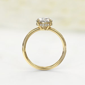 2 Carat Oval Moissanite Ring with Hidden Halo, Low Profile Setting in 14K/18K Solid Gold