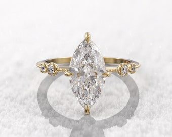 Marquise engagement ring, 2ct lab diamond IGI CERTIFIED & 4 round cut diamond