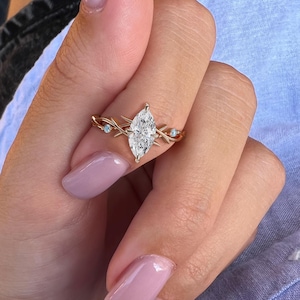 Anillo de compromiso con diamante de laboratorio de 1 ct de talla marquesa, anillo natural de oro rosa, con certificación IGI