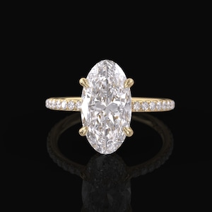 crushed ice moissanite engagement ring, diamond hidden halo pave band, 2.7 ct Oval engagement ring 1.8 ratio