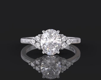 1 carat Lab Grown Diamond oval engagement ring, IGI CERTIFIED, low profile 14K\18K